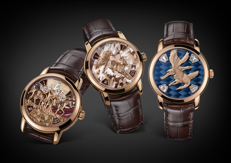 Vacheron Constantin L'Eloge de la Nature 自然頌歌系列腕錶,透過金雕技術展現三種動物形象,表達對自然界的崇拜與美好生活的嚮往。